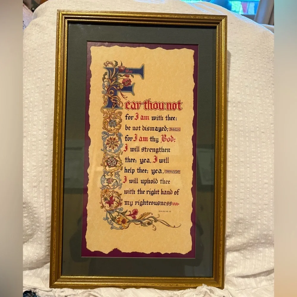 Home Interiors framed art bible verse Isaiah 41:10, which reads: 